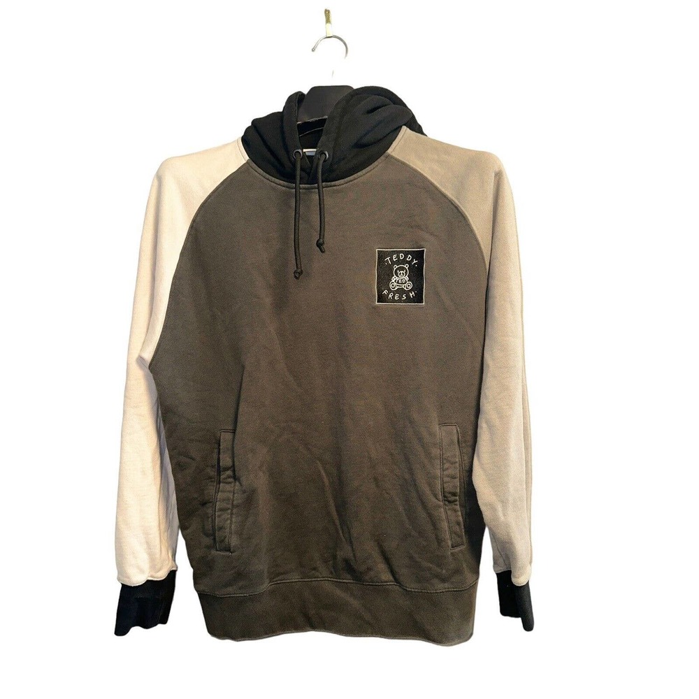 Teddy Fresh Color Block Pullover Hoodie Sweatshirt Black & Gray Men's Size Large